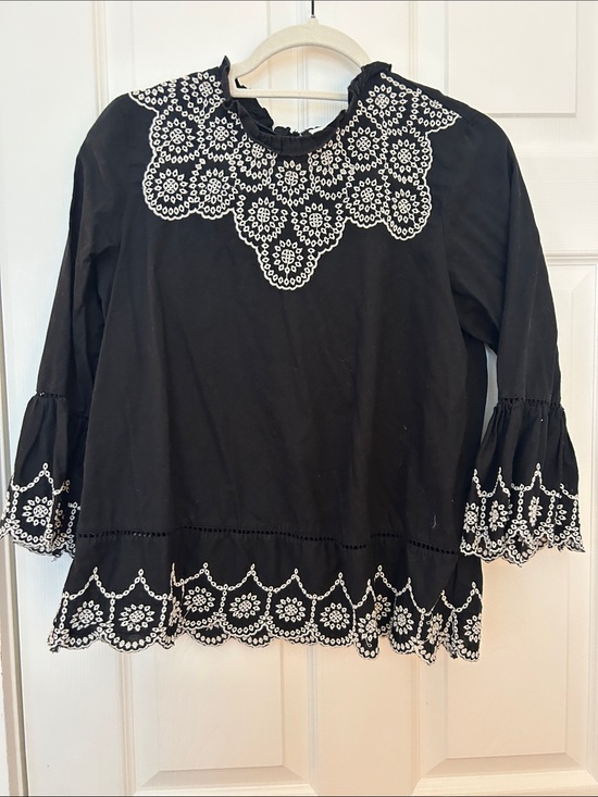 GAP Tops - GAP Black Peasant Blouse with White Eyelet Embroidery